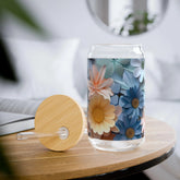 Floral Sipper Glass, Eco-Friendly Drinkware, Reusable Glass Cup, Summer Refreshment, Gift for Garden Lovers, Floral Design