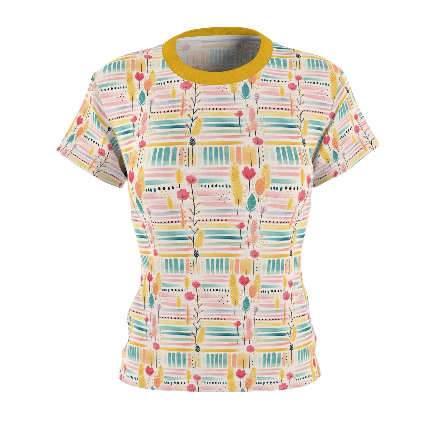 Colorful Floral Tee - Casual Wear, Women's Summer Top, Perfect for Picnics, Birthdays, Gifts, Cut & Sew Shirt