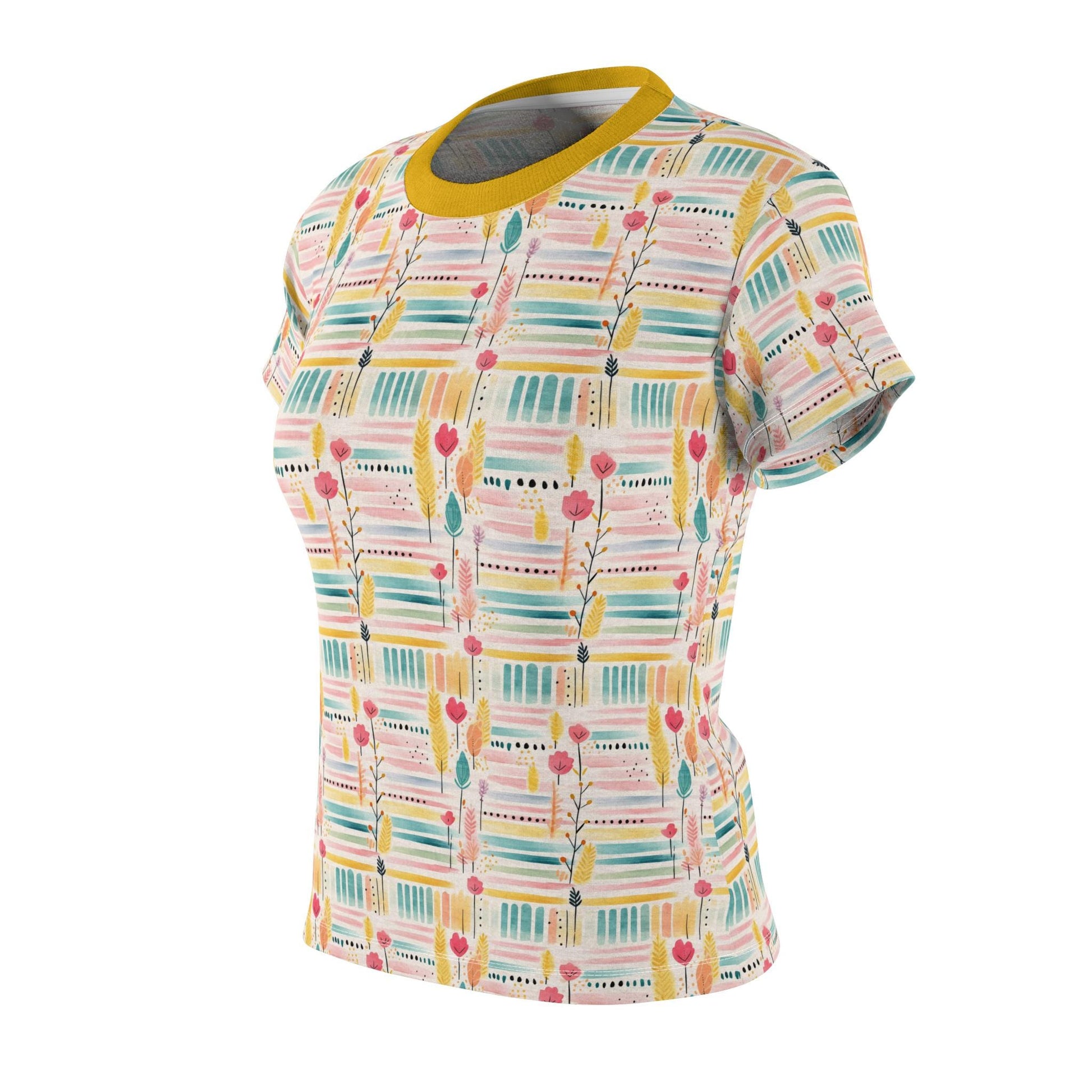 Colorful Floral Tee - Casual Wear, Women's Summer Top, Perfect for Picnics, Birthdays, Gifts, Cut & Sew Shirt