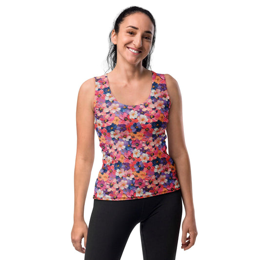 Floral Oil Painting Sublimation Tank Top – Spring Cut & Sew Blouse, Boho Chic Women&#39;s Top, Artistic Floral Print Summer Tee