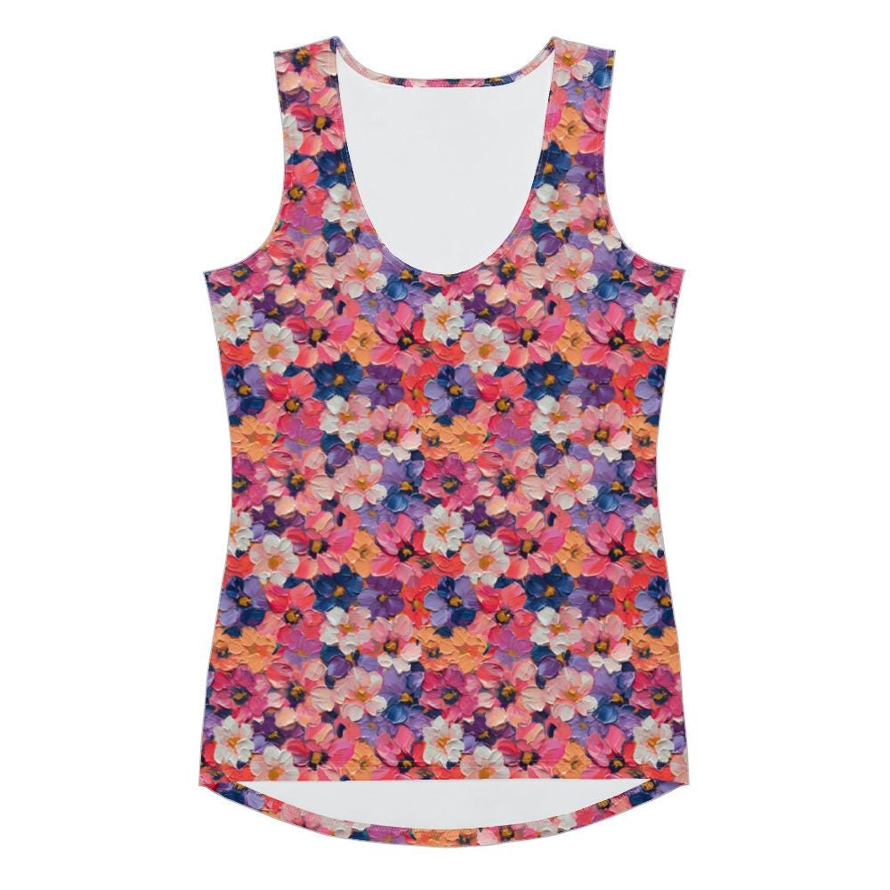 Floral Oil Painting Sublimation Tank Top – Spring Cut & Sew Blouse, Boho Chic Women&#39;s Top, Artistic Floral Print Summer Tee