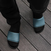 Modern Geometric Blue Slides for Men – Stylish Casual Slide Sandals, Trendy Non-Slip Pool Shoes, Comfortable Summer Slippers