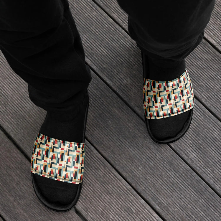 90’s Retro Geometric Slides for Men – Bold Pattern Slide Sandals, Vintage-Inspired Casual Slippers, Trendy Non-Slip Summer Pool Shoes