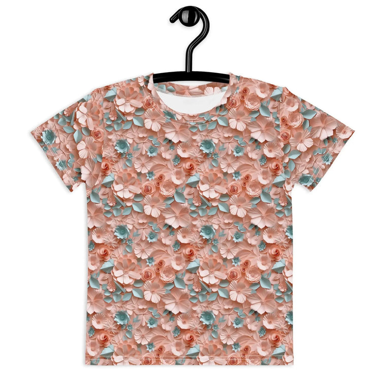 3D Floral Print Kids T-Shirt – Spring Crew Neck Tee, Soft Breathable Toddler Top, Cute Bloom Pattern Short Sleeve Shirt for Girls