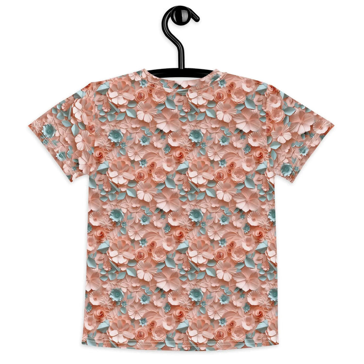 3D Floral Print Kids T-Shirt – Spring Crew Neck Tee, Soft Breathable Toddler Top, Cute Bloom Pattern Short Sleeve Shirt for Girls