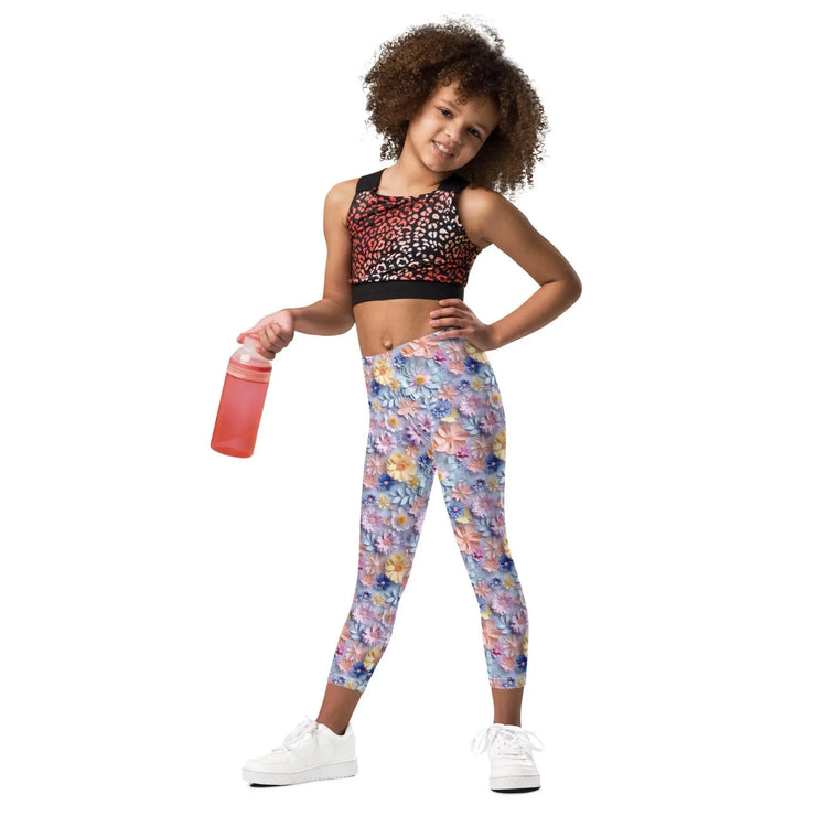 3D Floral Print Kids Leggings – Spring Bloom Pattern Toddler Pants, Soft Stretchy Leggings for Girls, Cute All-Over Flower Design Playwear