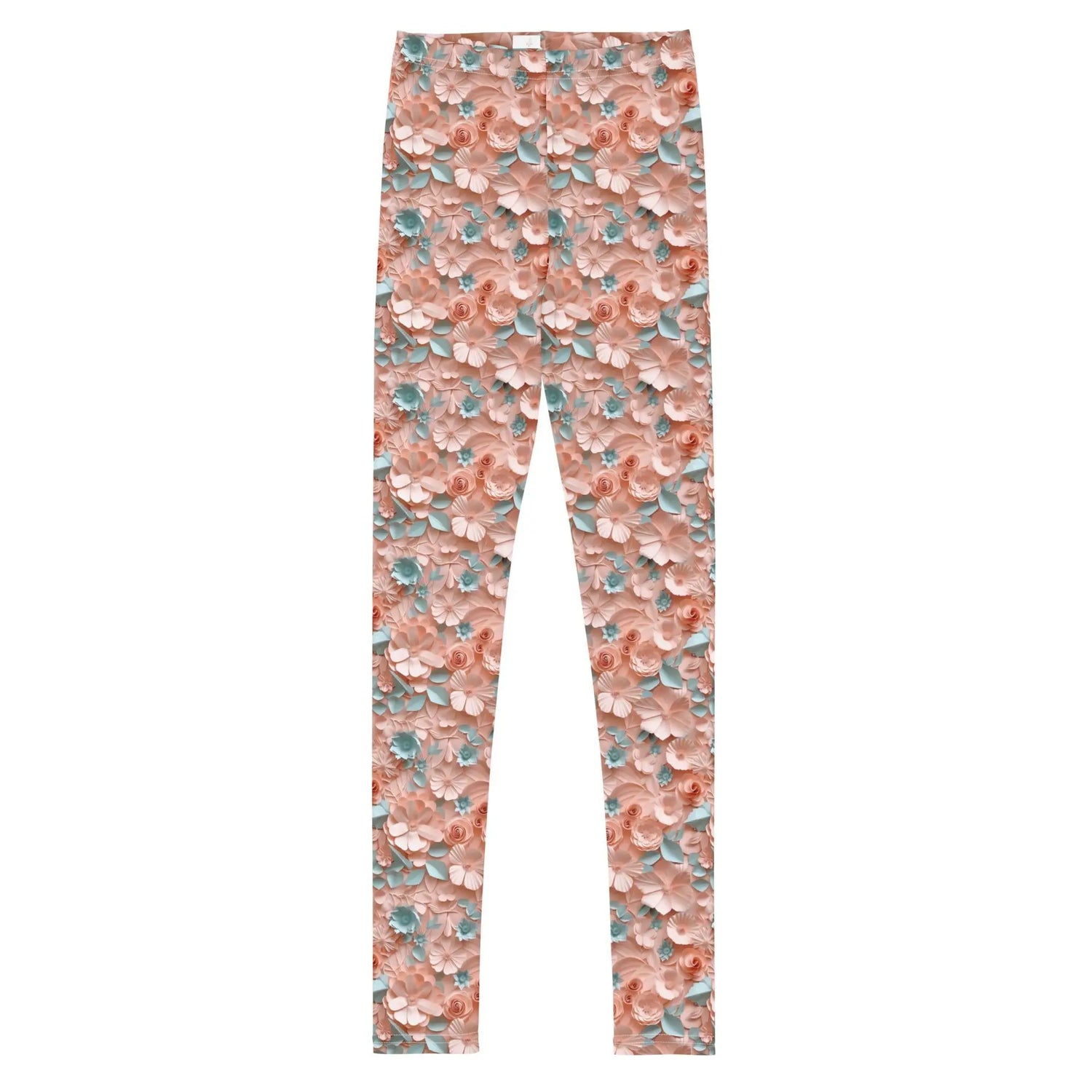 3D Floral Print Youth Leggings | All-Over Pattern Kids Leggings | Girls’ Floral Pants | Stretchy Comfortable Child Leggings | Cute Playwear