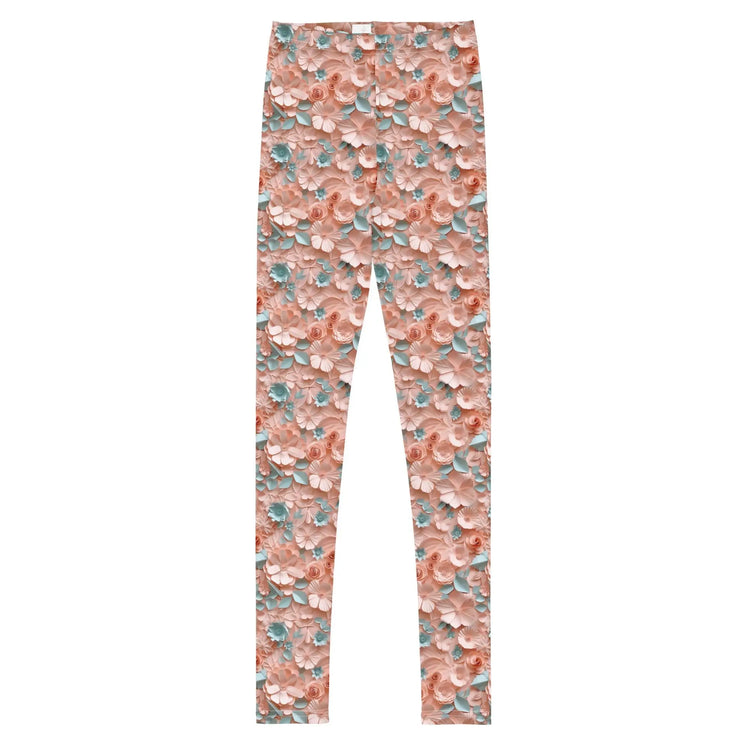 3D Floral Print Youth Leggings | All-Over Pattern Kids Leggings | Girls’ Floral Pants | Stretchy Comfortable Child Leggings | Cute Playwear