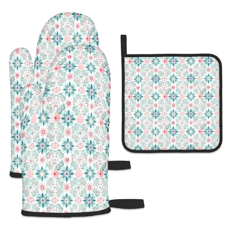 Oven Mitts and Pot Holders Sets (3pcs), Spring Fashion Kitchen Decor, Designer Kitchen, Mom Gift
