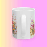 Floral Art Ceramic Mug - Colorful Flower Design, Gift for Her, Morning Coffee Mug, Tea Lover&