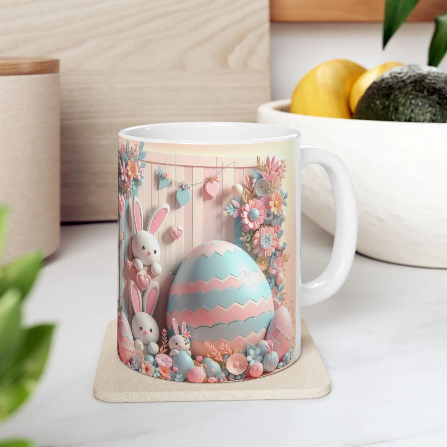 Whimsical Bunny Ceramic Mug - Perfect for Easter Coffee Lovers, Cute Gift for Kids, Spring Decor, Fun Tea Mug, Adorable 3D Floral Design