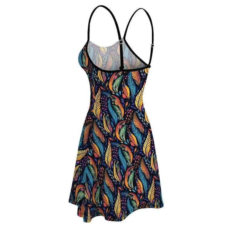 Female All Over Pattern Cute Spring Summer Short Spaghetti Strap A-Line Dress | Great for Gift | Cool Weather Womens Wear