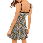 Womens Crotchet Sublimation Print Design Short Spaghetti Strap A-Line Dress | Great Casaual Floral Pattern Print Design
