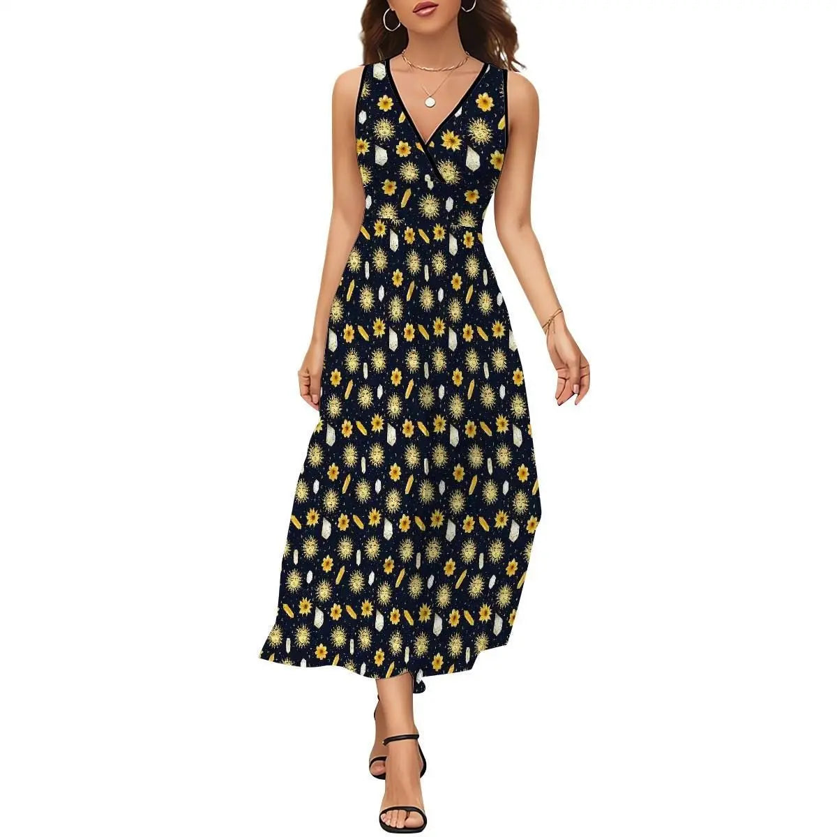 Womens Light Breezy ClassyySleeveless Celestial Pattern Design Maxi Dress | Great Gift for Her