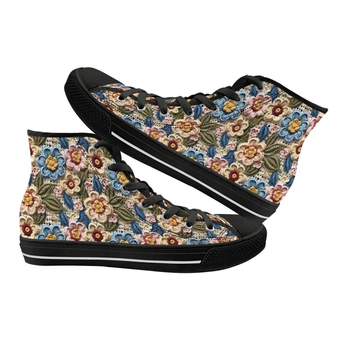 Women's Custom 3D Floral Print High Top Canvas Shoes | Unique Artistic Sneakers | Handmade Fashion Footwear