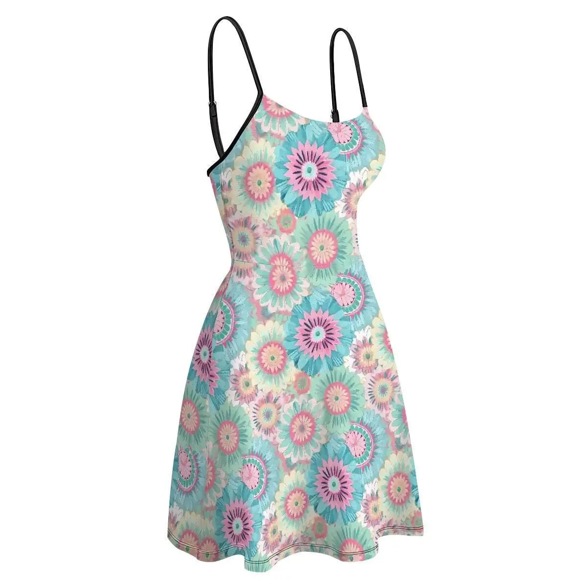 Women’s Floral Print Short Dress – Pastel Spring Spaghetti Strap A-Line Dress, Perfect Gift for Her