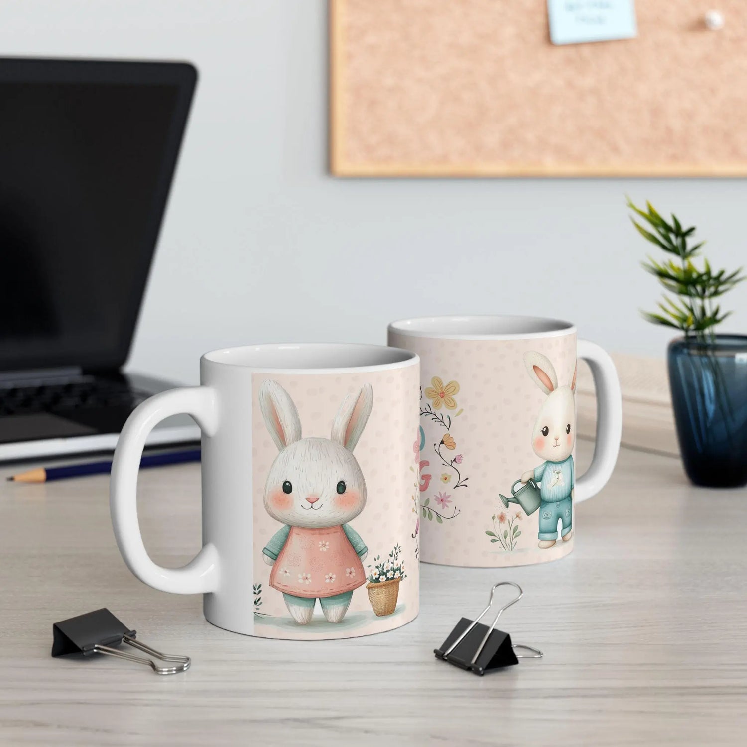 Spring Floral and Bunny Ceramic Mug | Cute Gift for Easter, Spring Decor, Coffee Lover, Tea Cup, Happy Home