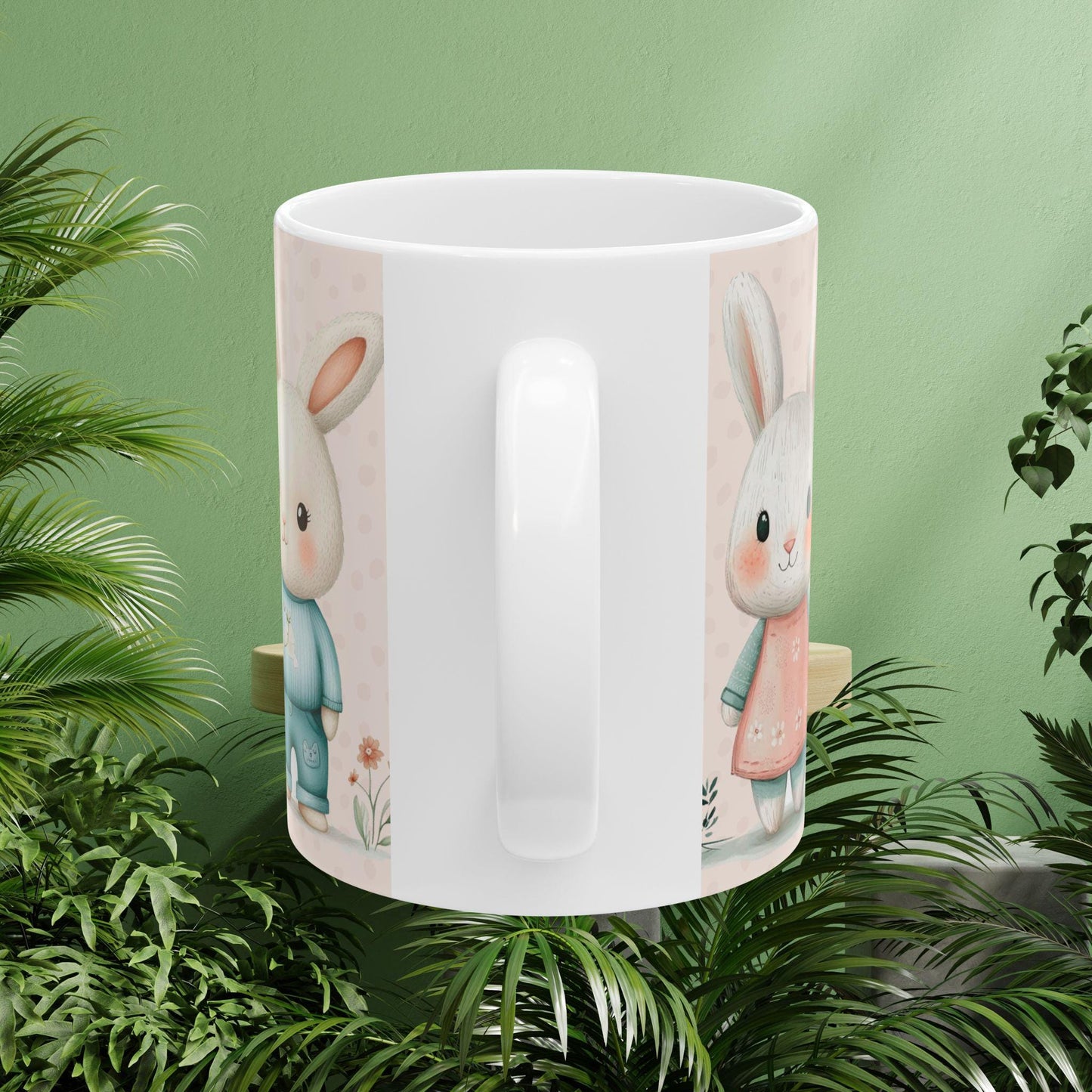 Spring Floral and Bunny Ceramic Mug | Cute Gift for Easter, Spring Decor, Coffee Lover, Tea Cup, Happy Home