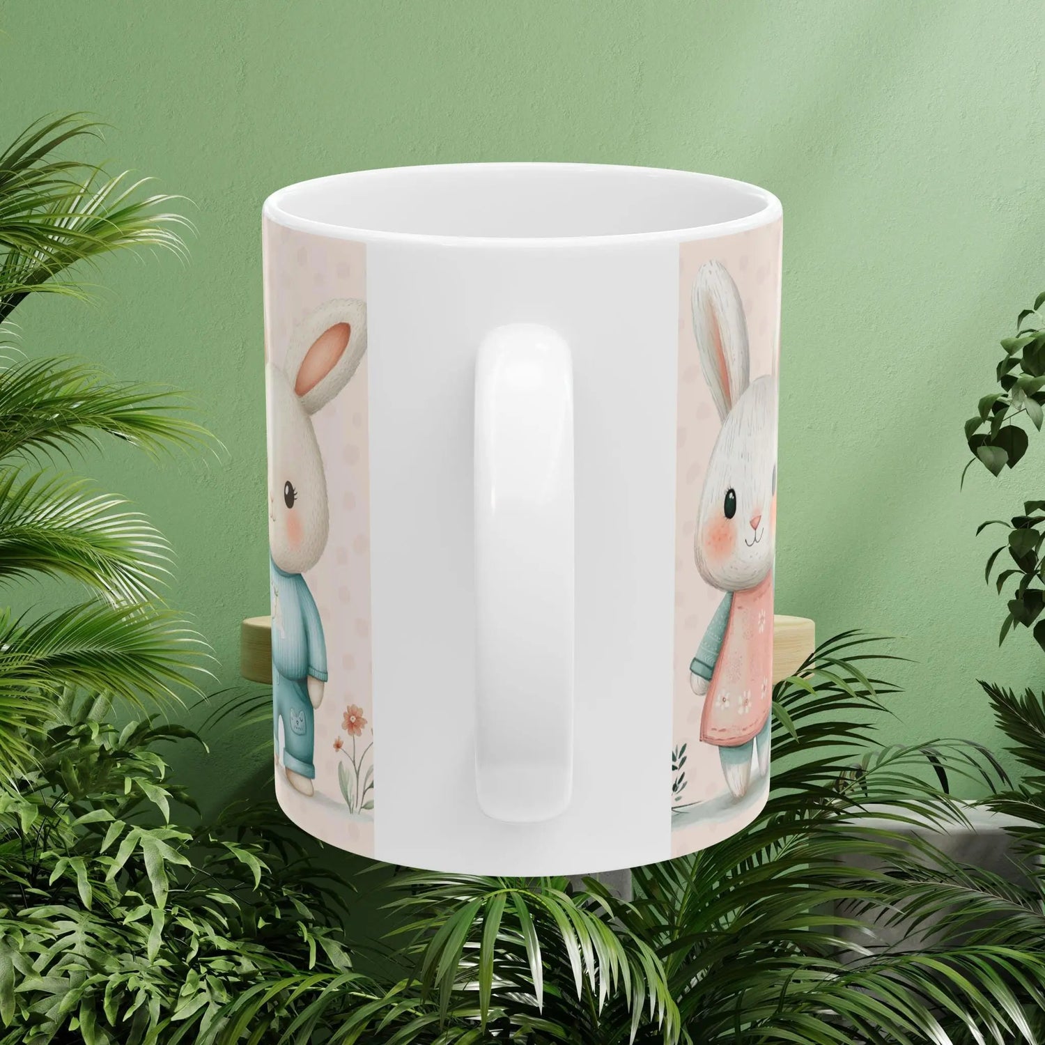 Spring Floral and Bunny Ceramic Mug | Cute Gift for Easter, Spring Decor, Coffee Lover, Tea Cup, Happy Home