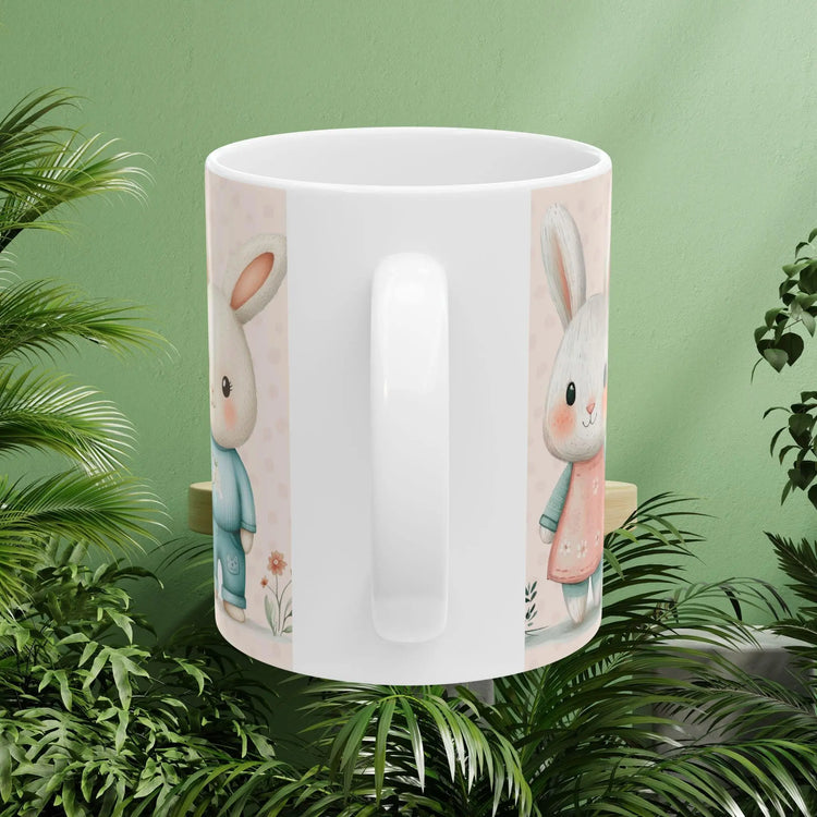 Spring Floral and Bunny Ceramic Mug | Cute Gift for Easter, Spring Decor, Coffee Lover, Tea Cup, Happy Home