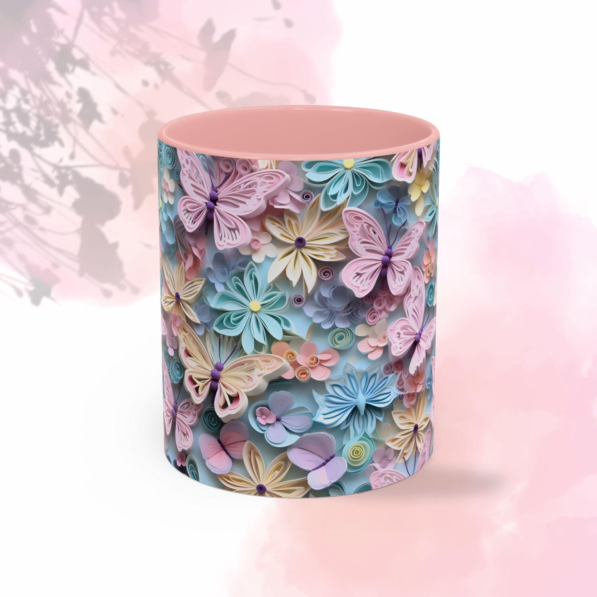 Floral Accent Coffee Mug, Vibrant 3D Butterfly Design, Gift for Nature Lovers, Mother's Day Mug, Home Decor