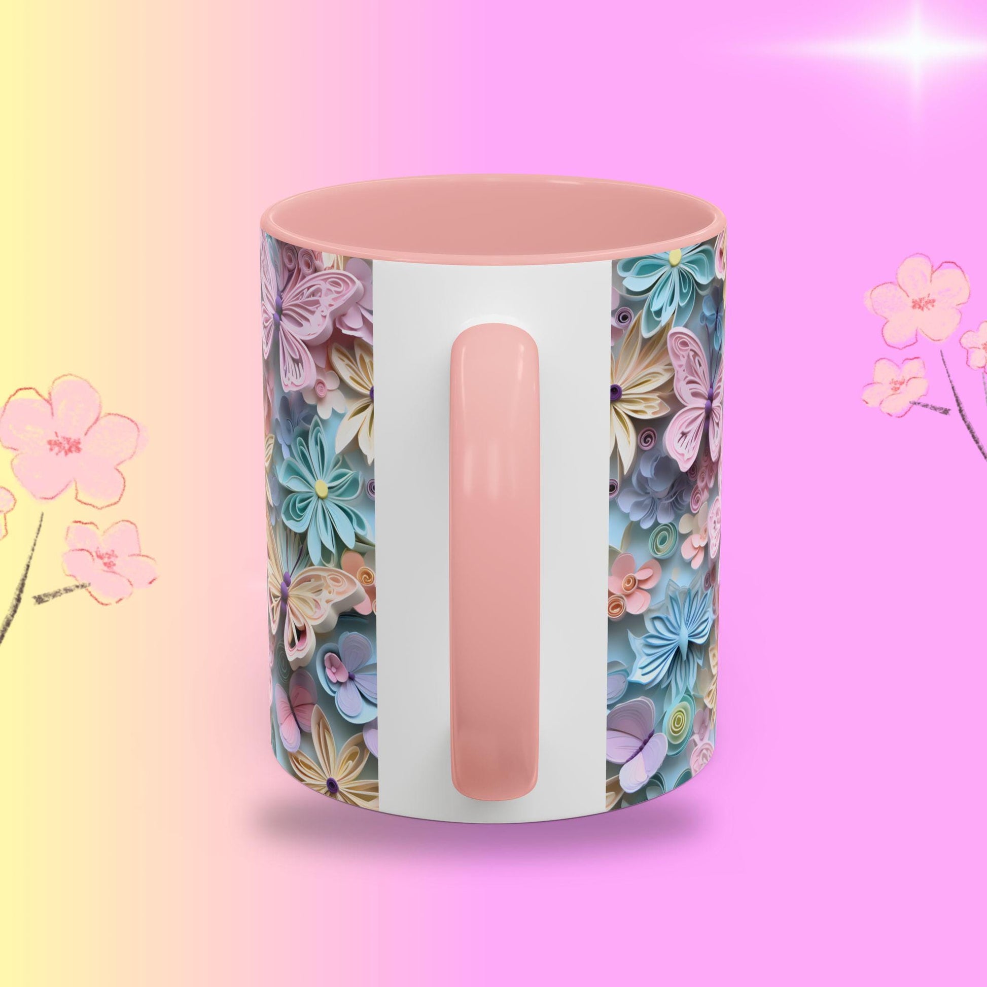 Floral Accent Coffee Mug, Vibrant 3D Butterfly Design, Gift for Nature Lovers, Mother's Day Mug, Home Decor