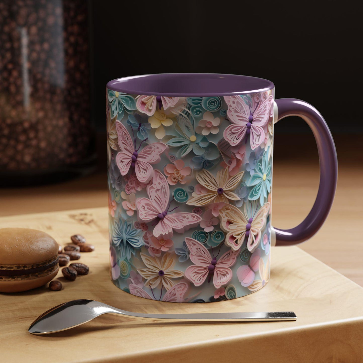 Floral Accent Coffee Mug, Vibrant 3D Butterfly Design, Gift for Nature Lovers, Mother's Day Mug, Home Decor