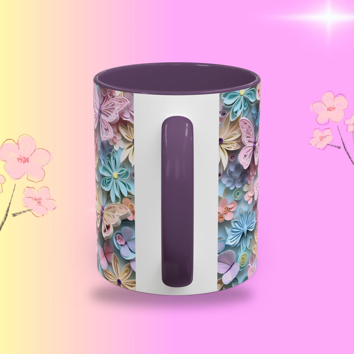 Floral Accent Coffee Mug, Vibrant 3D Butterfly Design, Gift for Nature Lovers, Mother's Day Mug, Home Decor