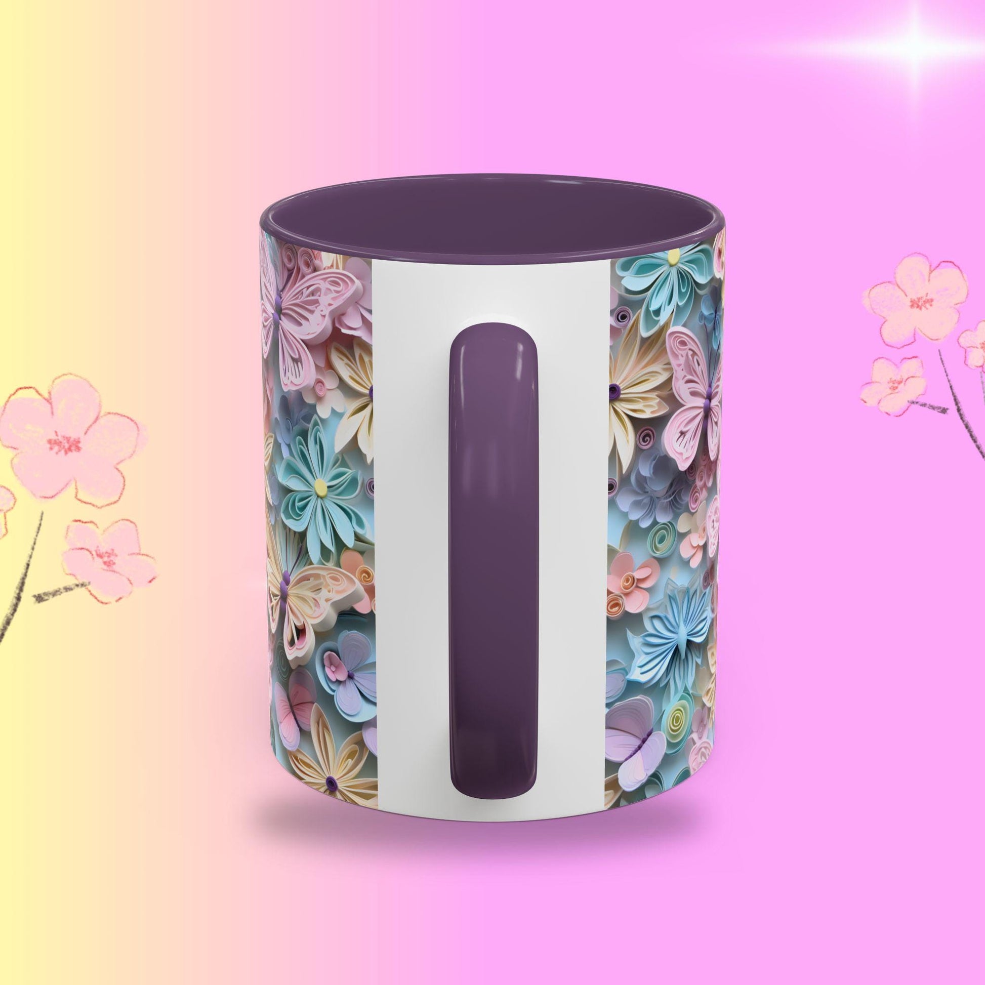Floral Accent Coffee Mug, Vibrant 3D Butterfly Design, Gift for Nature Lovers, Mother's Day Mug, Home Decor