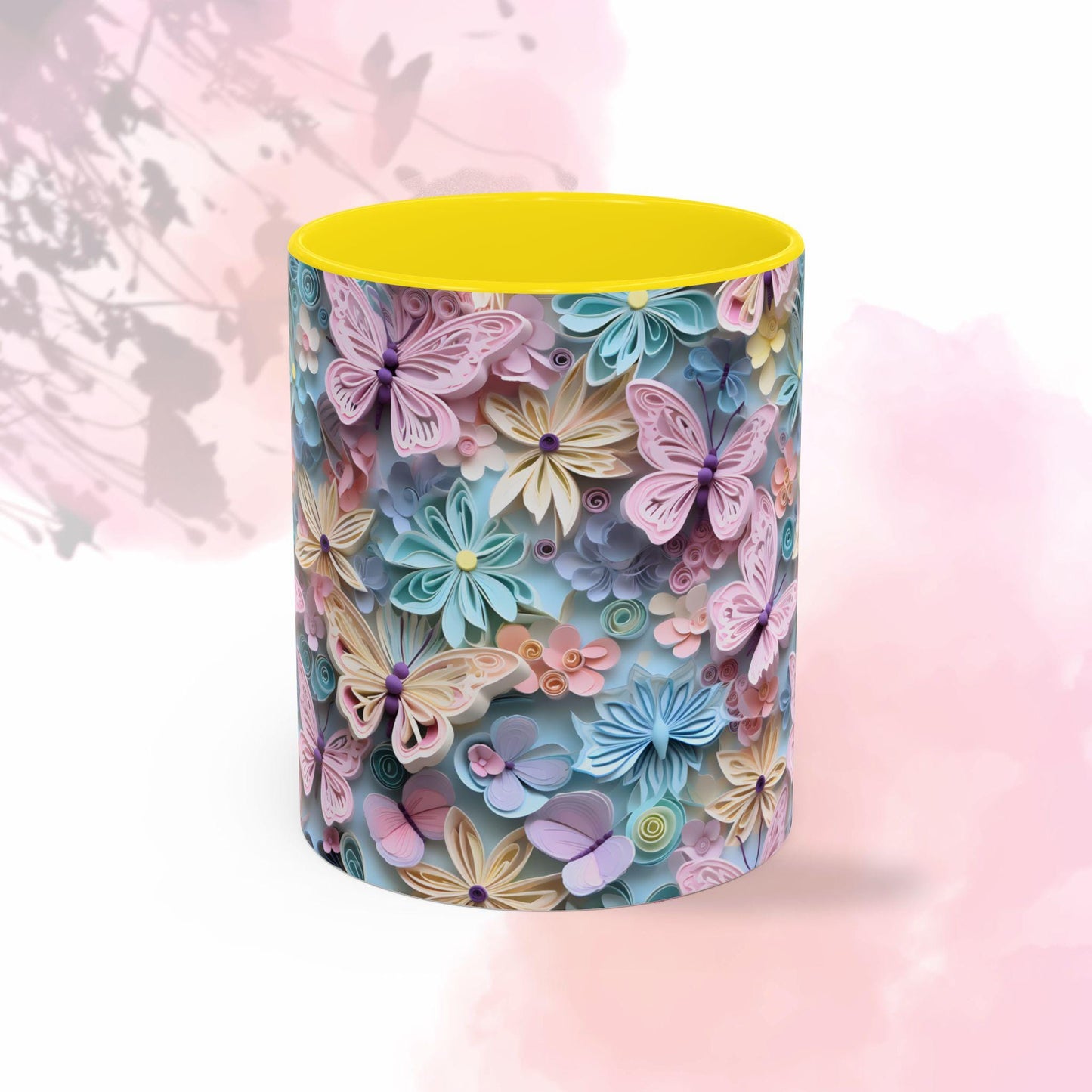 Floral Accent Coffee Mug, Vibrant 3D Butterfly Design, Gift for Nature Lovers, Mother's Day Mug, Home Decor