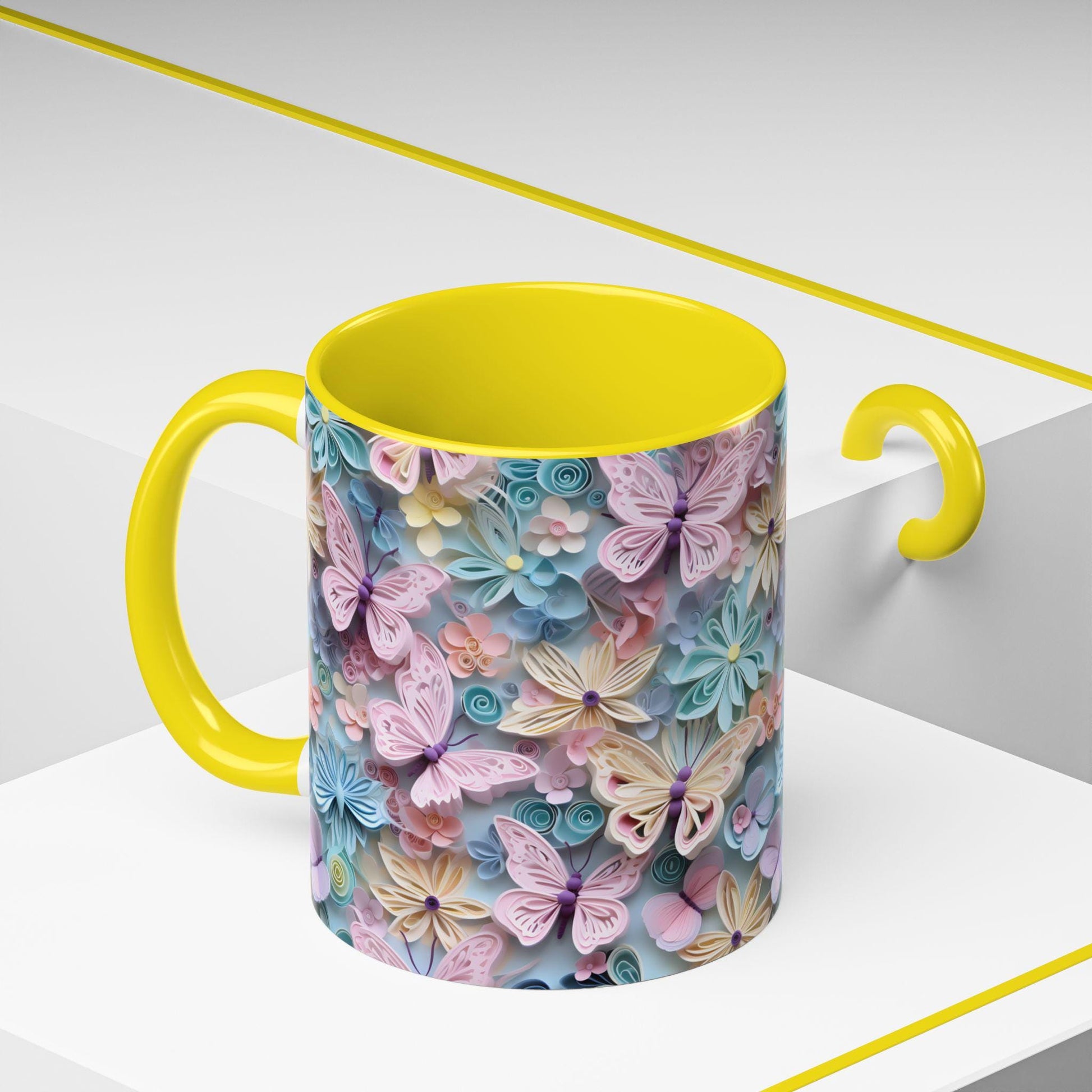 Floral Accent Coffee Mug, Vibrant 3D Butterfly Design, Gift for Nature Lovers, Mother's Day Mug, Home Decor