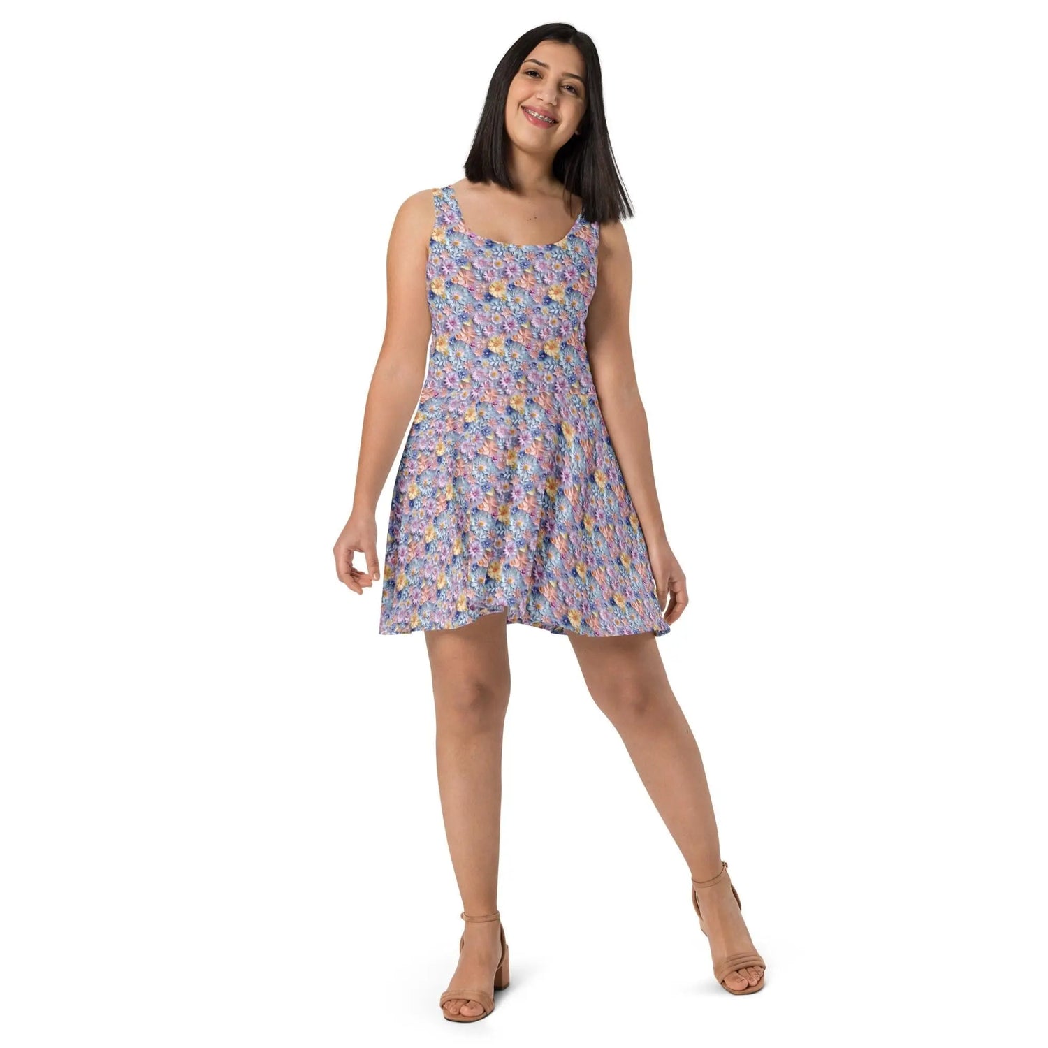 Spring Floral Skater Dress - Lightweight Sleeveless A-Line Swing Dress - Small to Plus Size - Wedding Guest, Garden Party, Date Night Outfit