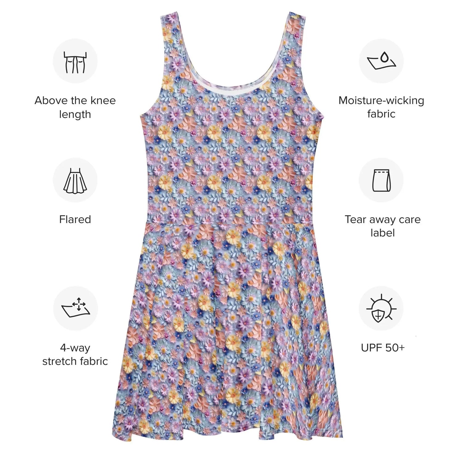 Spring Floral Skater Dress - Lightweight Sleeveless A-Line Swing Dress - Small to Plus Size - Wedding Guest, Garden Party, Date Night Outfit