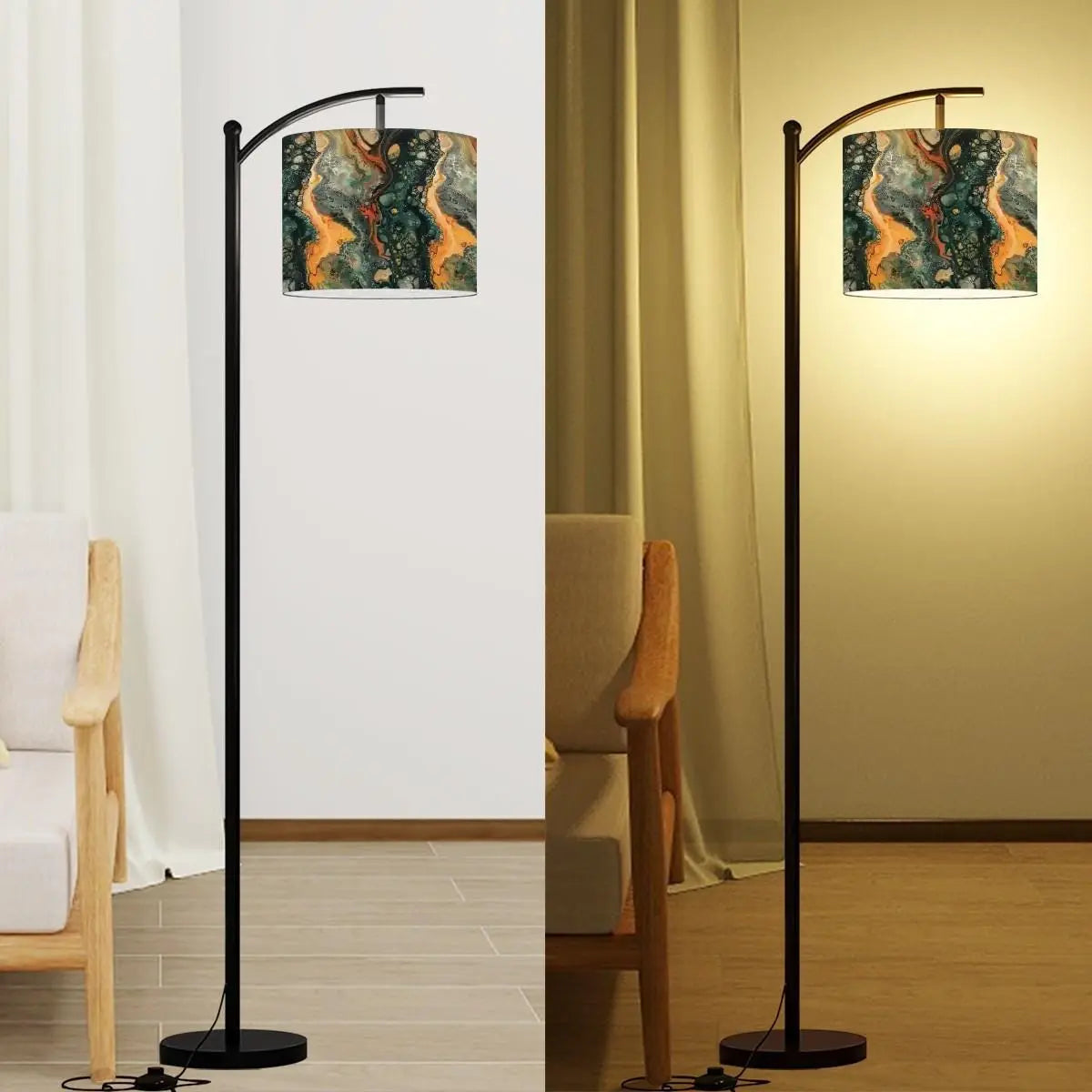 Arc Floor Lamp (Made in USA), Artistic Marble Design Living Room, Bedroom, Home Decor Accent Lighting