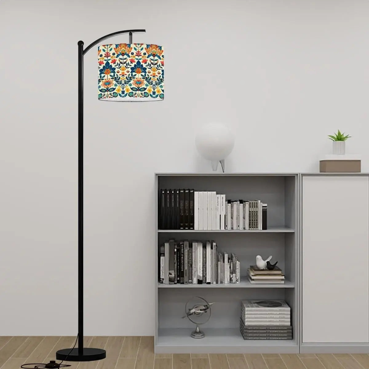Native Floral Sublimation Arc Floor Lamp | Vibrant Bohemian Lighting | Handmade in USA | Modern Home Decor