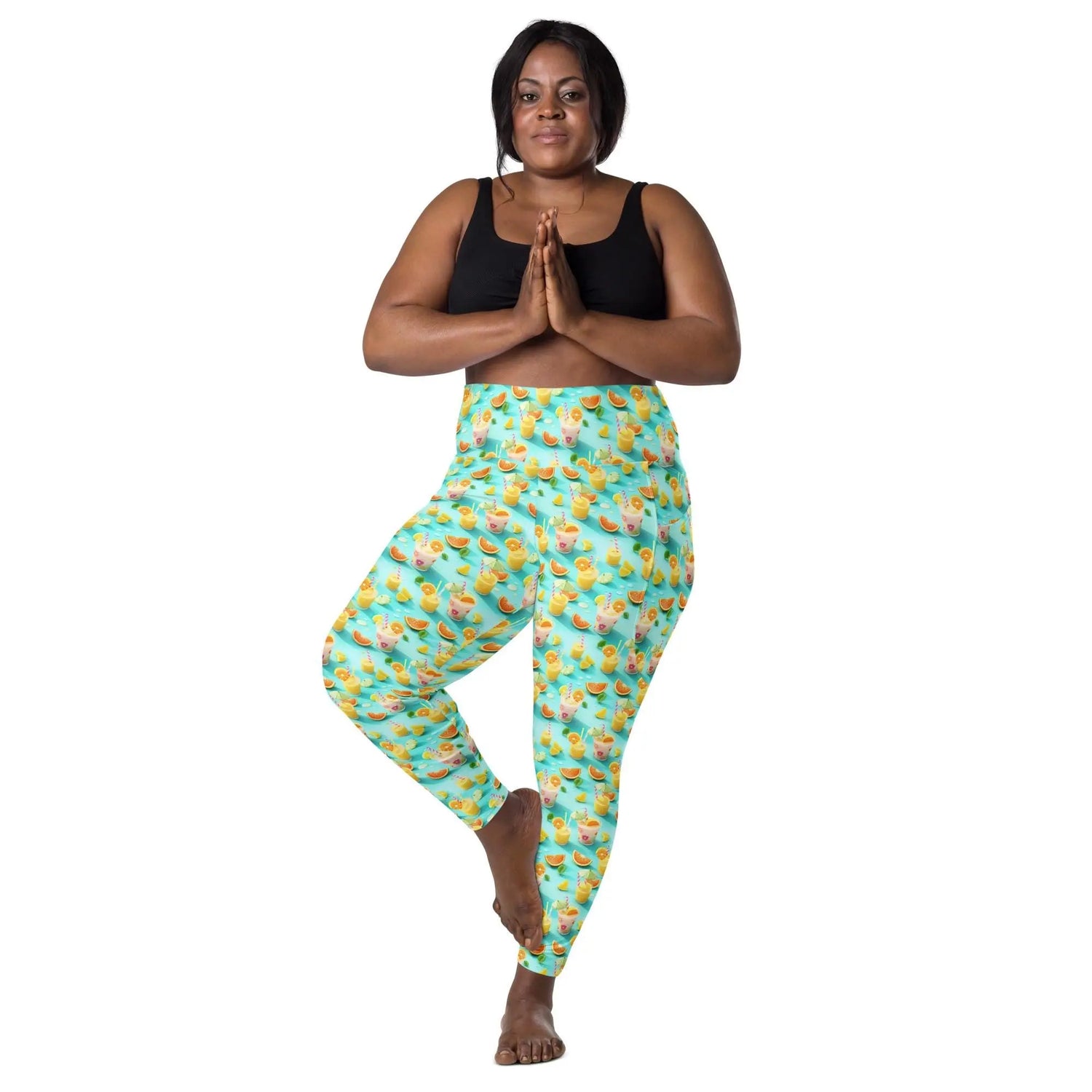 Vibrant Summer Fruity Delight Leggings with Pockets – Fun Printed Yoga Pants, Women&
