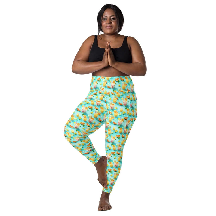 Vibrant Summer Fruity Delight Leggings with Pockets – Fun Printed Yoga Pants, Women&