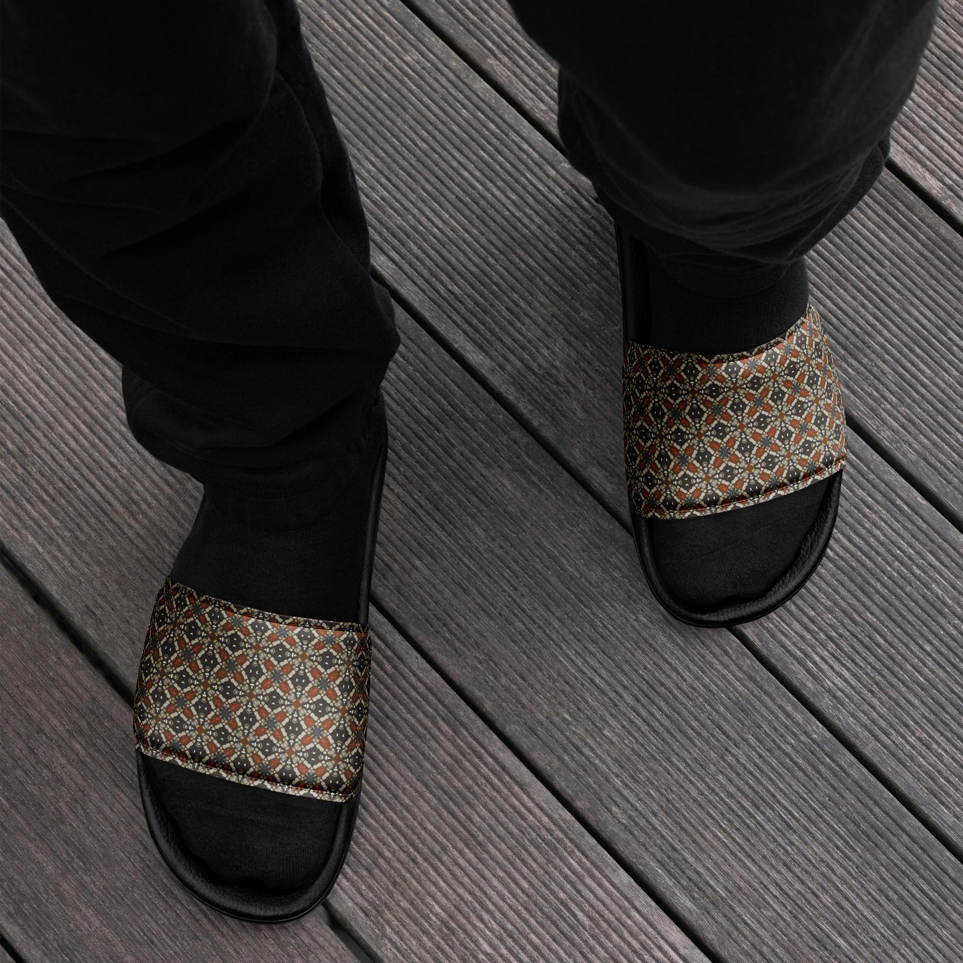 Stylish Geometric Print Men’s Slides – Lightweight Summer House Slippers, Comfortable Indoor/Outdoor Slides for Men