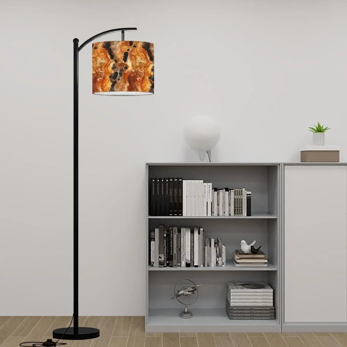 Earth Tone Marble Design Arc Floor Lamp | Modern Handmade USA Lamp | Stylish Living Room Lighting