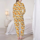 Ladies Spring Summer Bright Yellow Floral Long Sleeved Pajama Set