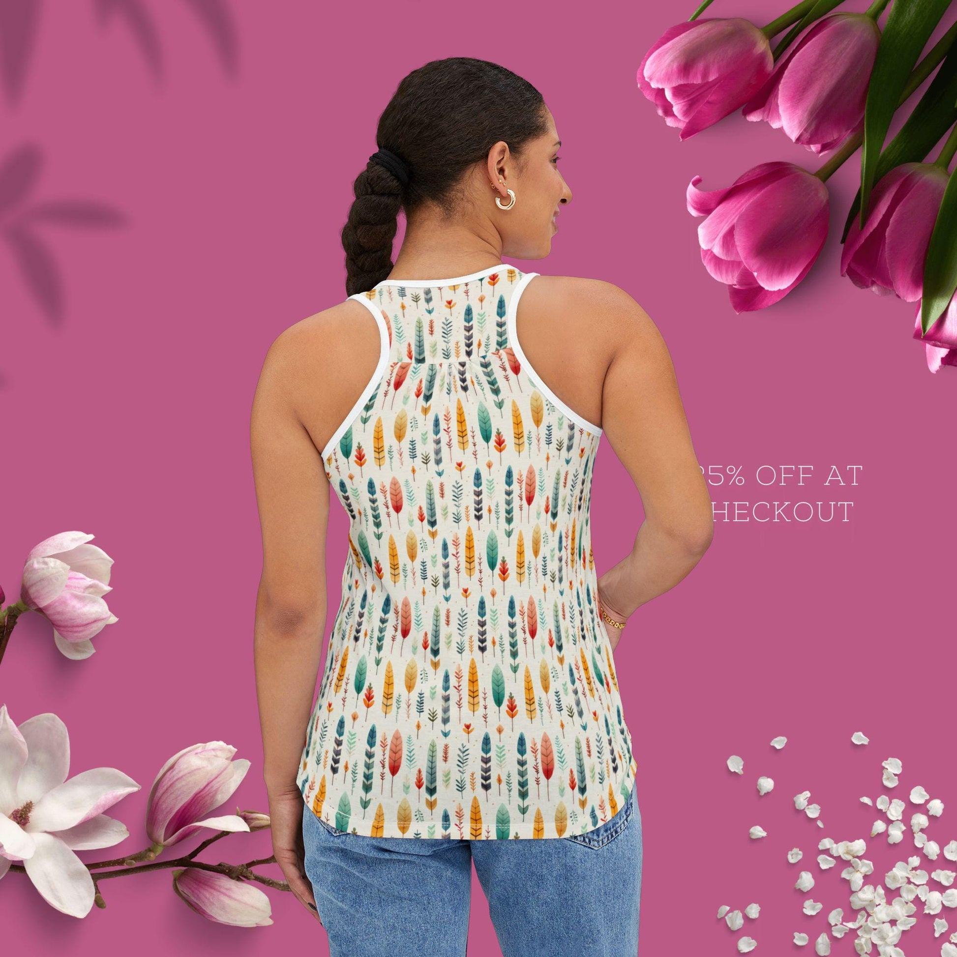 Forest Pattern Women's Tank Top, Boho Summer Shirt, Nature Lovers Gift, Casual Wear, Eco-Friendly Style, Outdoor Activities