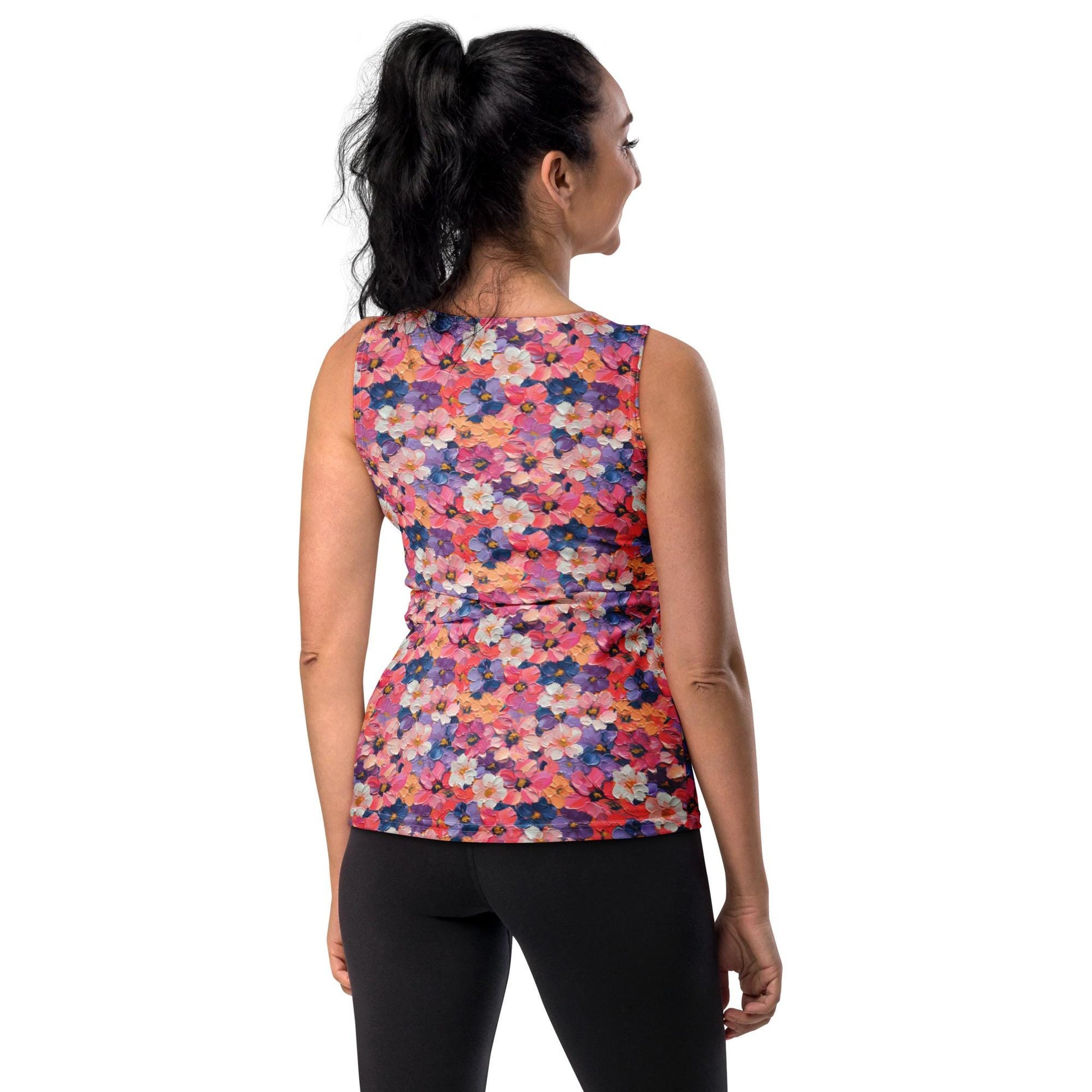 Floral Oil Painting Sublimation Tank Top – Spring Cut & Sew Blouse, Boho Chic Women&#39;s Top, Artistic Floral Print Summer Tee