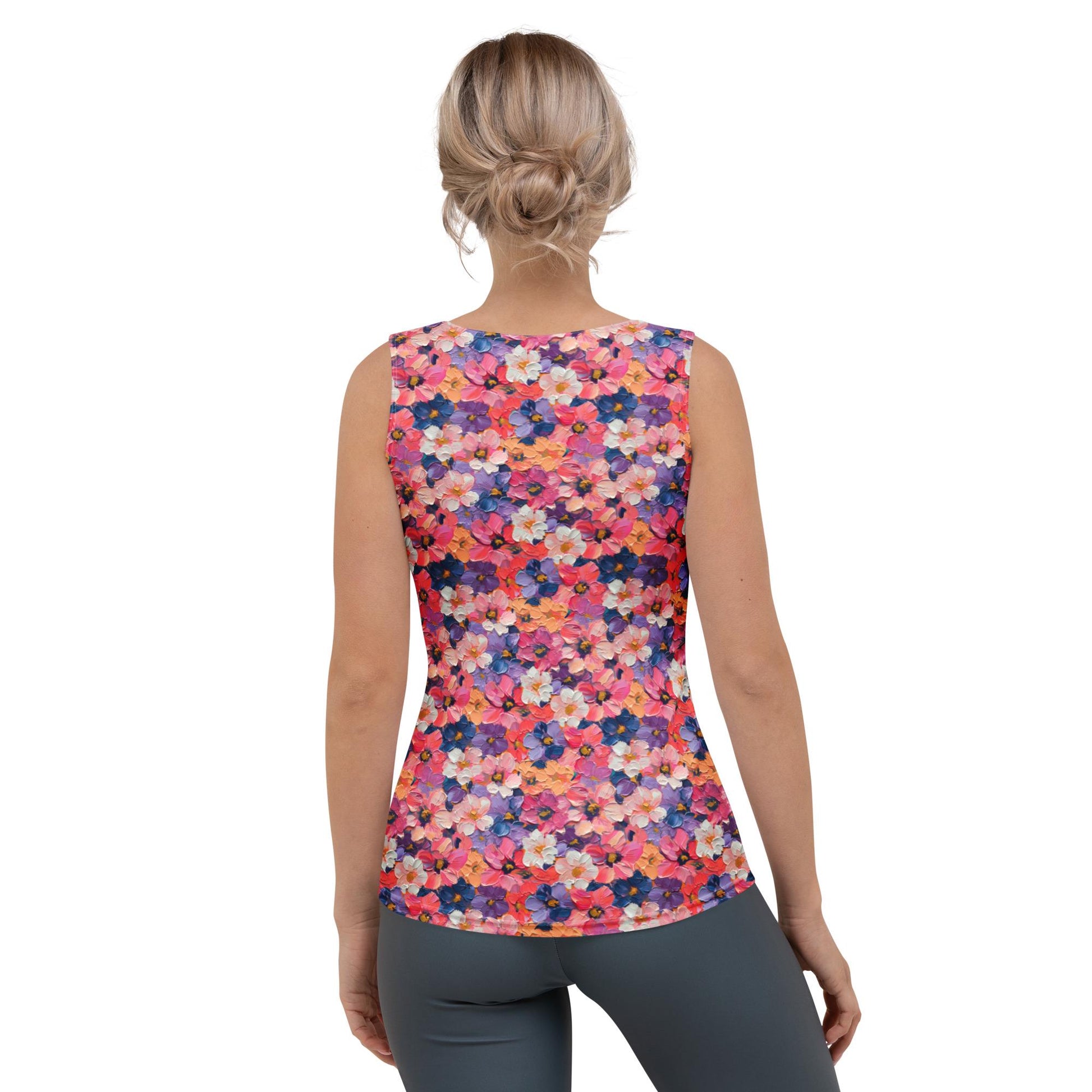 Floral Oil Painting Sublimation Tank Top – Spring Cut & Sew Blouse, Boho Chic Women&#39;s Top, Artistic Floral Print Summer Tee