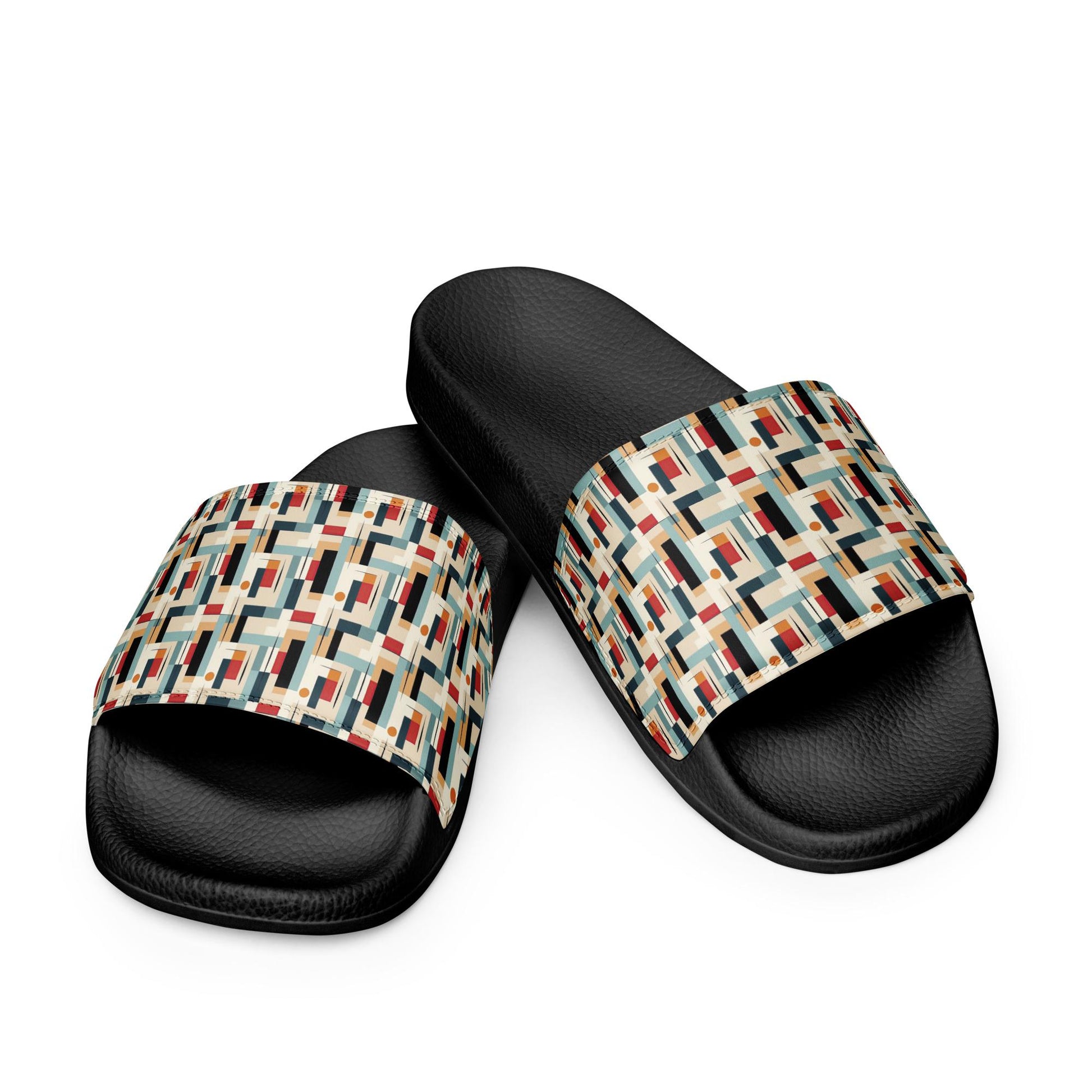 90’s Retro Geometric Slides for Men – Bold Pattern Slide Sandals, Vintage-Inspired Casual Slippers, Trendy Non-Slip Summer Pool Shoes