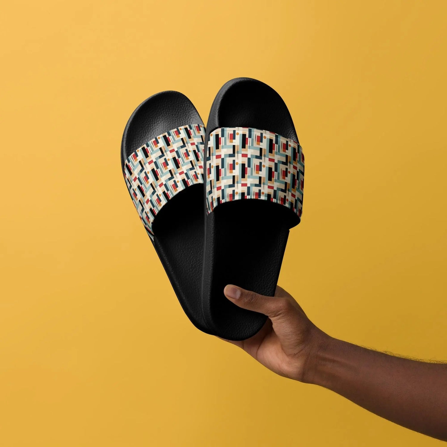 90’s Retro Geometric Slides for Men – Bold Pattern Slide Sandals, Vintage-Inspired Casual Slippers, Trendy Non-Slip Summer Pool Shoes