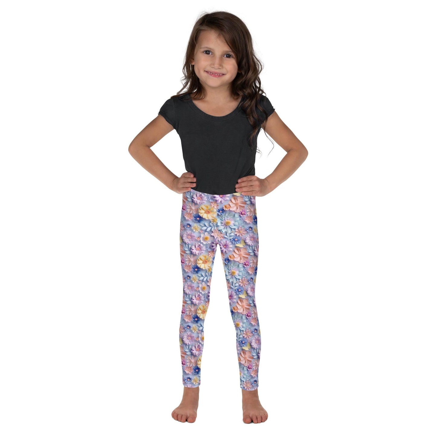 3D Floral Print Kids Leggings – Spring Bloom Pattern Toddler Pants, Soft Stretchy Leggings for Girls, Cute All-Over Flower Design Playwear
