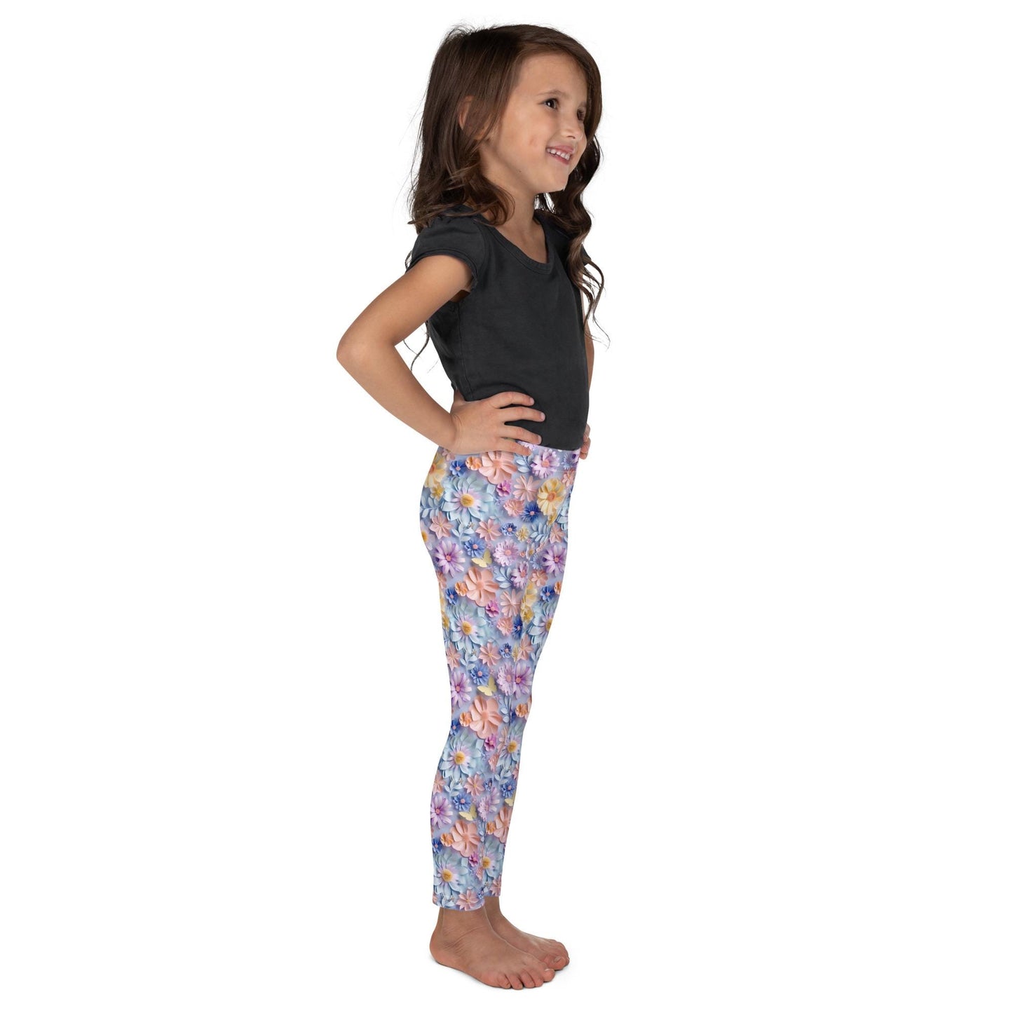 3D Floral Print Kids Leggings – Spring Bloom Pattern Toddler Pants, Soft Stretchy Leggings for Girls, Cute All-Over Flower Design Playwear