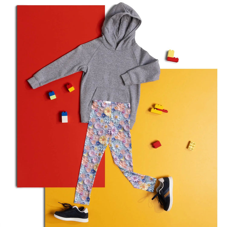 3D Floral Print Kids Leggings – Spring Bloom Pattern Toddler Pants, Soft Stretchy Leggings for Girls, Cute All-Over Flower Design Playwear