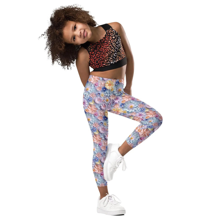 3D Floral Print Kids Leggings – Spring Bloom Pattern Toddler Pants, Soft Stretchy Leggings for Girls, Cute All-Over Flower Design Playwear