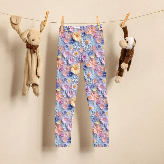 3D Floral Print Kids Leggings – Spring Bloom Pattern Toddler Pants, Soft Stretchy Leggings for Girls, Cute All-Over Flower Design Playwear